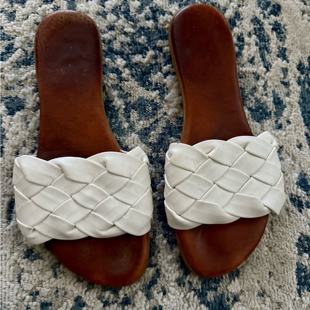 Andre Assous White Braided Leather Sandals